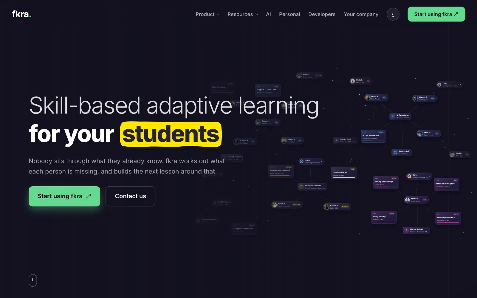 The landing hero: “Skill-based adaptive learning for your students”