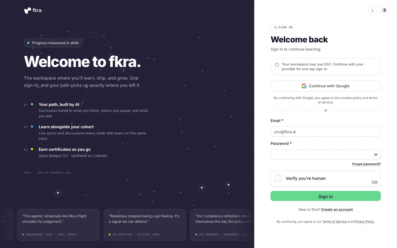 The sign-in page with the Continue with Google button above the email form