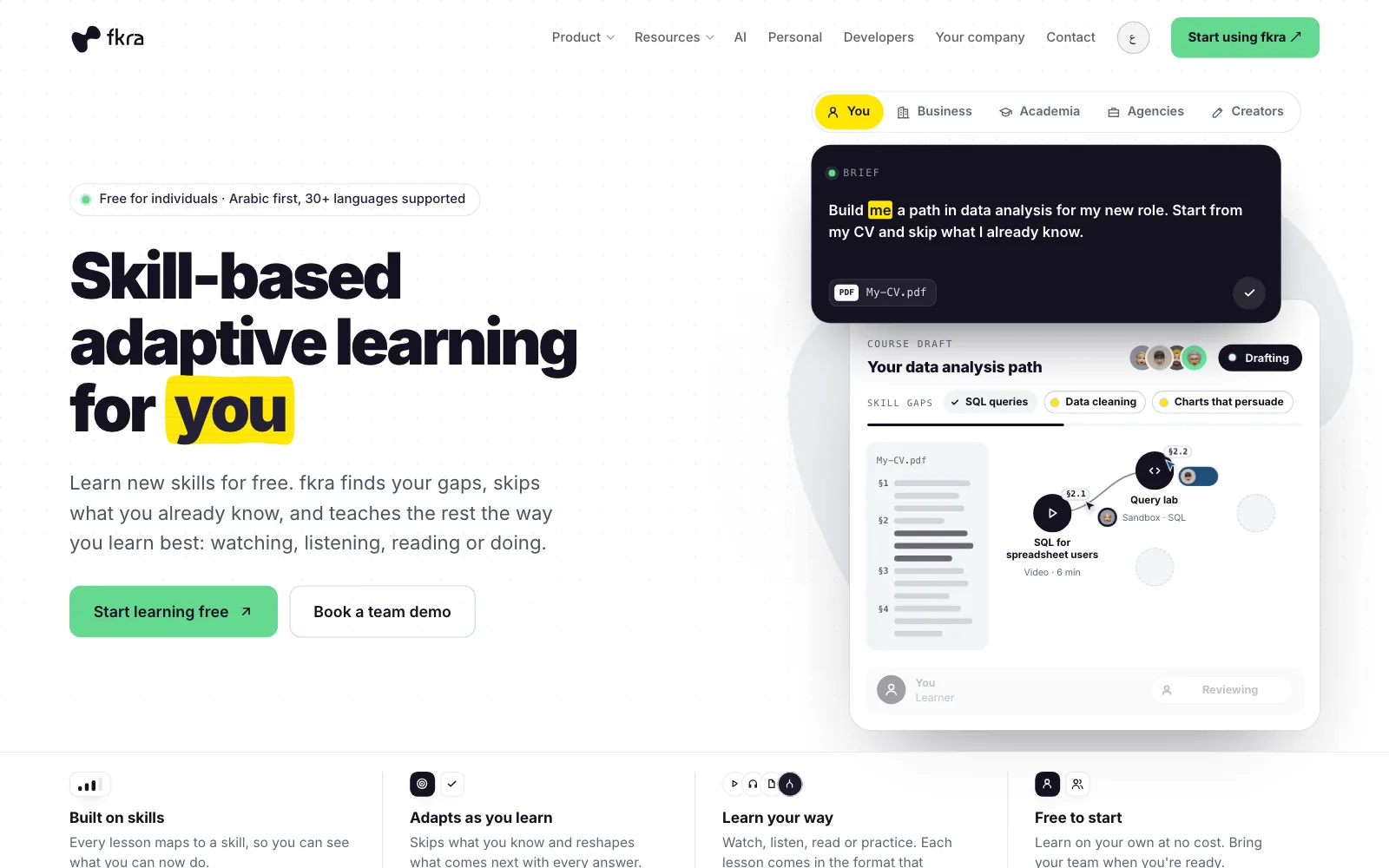 The new fkra.ai home page hero